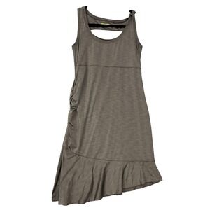 Lole Dress Womens Medium Gray Ruched Cutout Back Asymmetrical Ruffle Hem Tank
